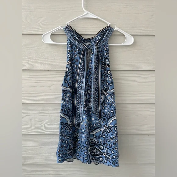 Hale Bob Blue Paisley V-Neck Tie Blouse - Picture 3 of 4